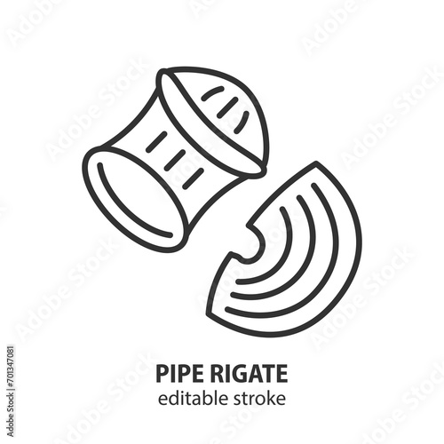 Pipe rigate line icon. Italian pasta symbol. Editable stroke. Vector illustration.