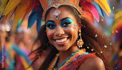 Female South American Dancer or Performer - Dancing in the Street in a Colorful Dress - During a Festivity such as Carnival, Feria de Cali, Carnavales de Barranquilla