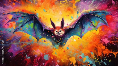 Colorful abstract vibrant bat painting.Generative AI