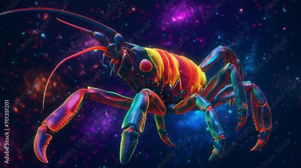 Glowing neon rainbow scorpion with pointy sharp tail.Generative AI Glowing neon rainbow scorpion with pointy sharp tail.Generative AI