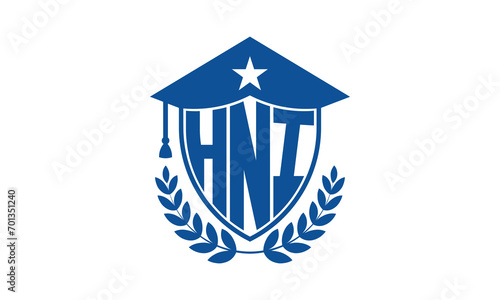 HNI three letter iconic academic logo design vector template. monogram, abstract, school, college, university, graduation cap symbol logo, shield, model, institute, educational, coaching canter, tech