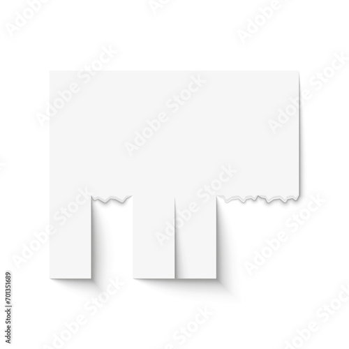 The glued realistic white paper ad banner with tear-off detach stripes is an vector design empty mockup for promotional announcement with shadows, advertisement poster isolated on a white background.