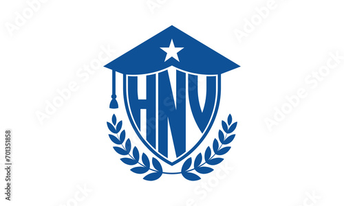 HNV three letter iconic academic logo design vector template. monogram, abstract, school, college, university, graduation cap symbol logo, shield, model, institute, educational, coaching canter, tech photo