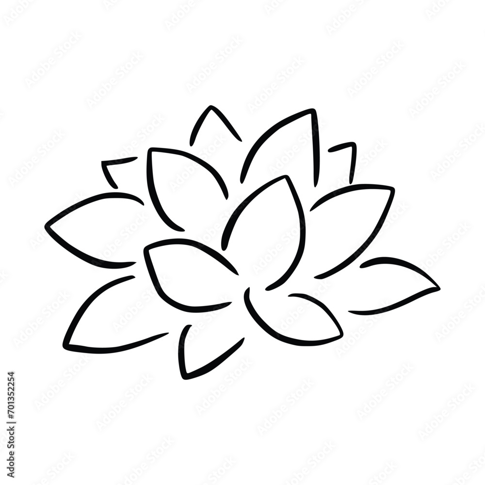 Fototapeta premium Simple lotus flower line drawing outline isolated in white background. Lotus Blossom Symbol Icons. Vector illustration concept of Abstract Lotus flower