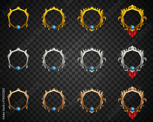 Game Avatar GUI Gold, Silver and Bronze Frames Set for Fantasy Game UI Designs