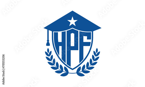 HPF three letter iconic academic logo design vector template. monogram, abstract, school, college, university, graduation cap symbol logo, shield, model, institute, educational, coaching canter, tech photo