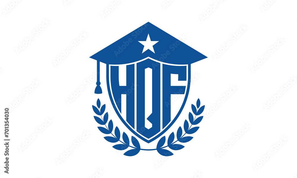 HQF three letter iconic academic logo design vector template. monogram, abstract, school, college, university, graduation cap symbol logo, shield, model, institute, educational, coaching canter, tech HQF three letter iconic academic logo design vector template. monogram, abstract, school, college, university, graduation cap symbol logo, shield, model, institute, educational, coaching canter, tech