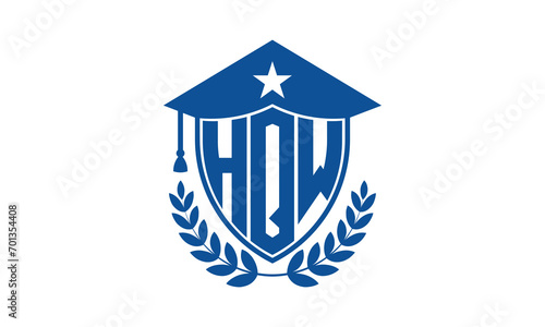 HQW three letter iconic academic logo design vector template. monogram, abstract, school, college, university, graduation cap symbol logo, shield, model, institute, educational, coaching canter, tech