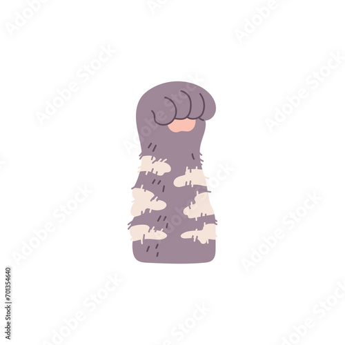 Cat paw, fingers clenched, cartoon vector illustration isolated on white