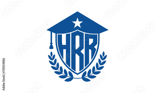 HRR three letter iconic academic logo design vector template. monogram, abstract, school, college, university, graduation cap symbol logo, shield, model, institute, educational, coaching canter, tech photo