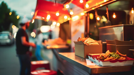 food truck in city festival , selective focus