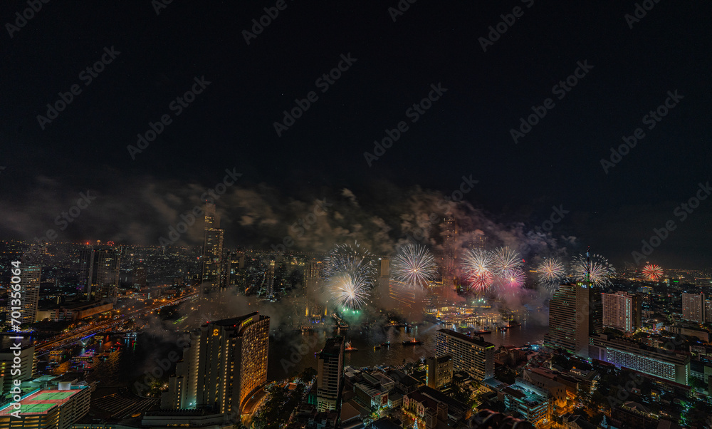 Countdown fireworks for the 2024 New Year festival In the middle of the Countdown fireworks for the 2024 New Year festival In the middle of the