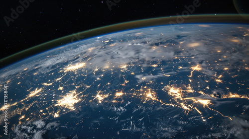 View of Earth from the space, night, light pollution