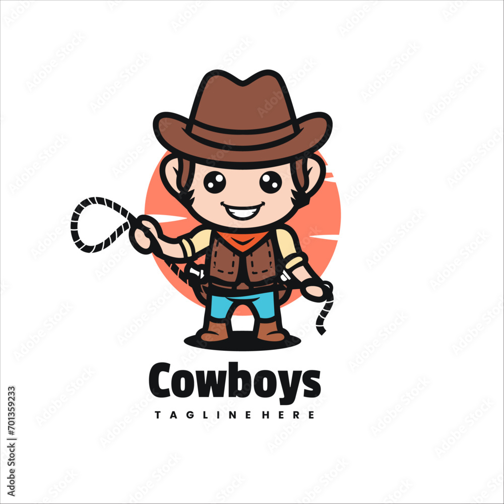 Illustration Vector Cowboys Rope Cartoon Logo Style.