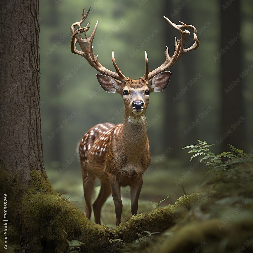 Naklejka premium A Graceful Journey into the Enchanted World of Deer ai generated