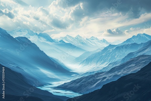 A mountainous landscape in the light blue sky style © BrandwayArt