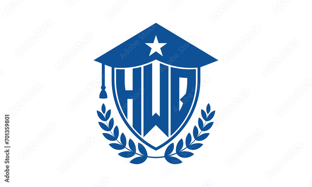 HWQ three letter iconic academic logo design vector template. monogram, abstract, school, college, university, graduation cap symbol logo, shield, model, institute, educational, coaching canter, tech HWQ three letter iconic academic logo design vector template. monogram, abstract, school, college, university, graduation cap symbol logo, shield, model, institute, educational, coaching canter, tech