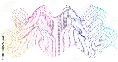 Design elements. Wave of many purple dotted lines. Abstract wavy stripes on white background isolated. Vector illustration EPS 10. Colourful waves with lines created using Blend Tool