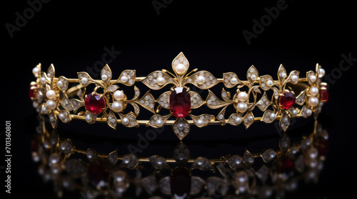 Royal diadem with precious stones on dark surface