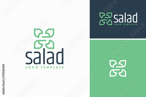 Rounded Square Initial Letter S with Leaves for Salad Healthy Fresh Vegetable Organic Food logo design photo