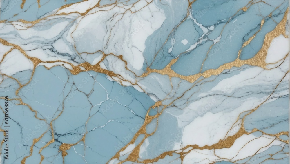 A tranquil marble texture with a refreshing baby blue and white pattern, enhanced with delicate gold veins, perfect for creating a serene and opulent environment.