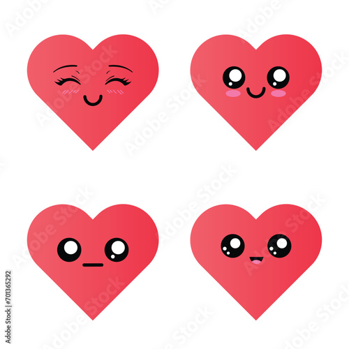 Set of Red Heart shape emoji icon | collection of flat heart emoticon vector