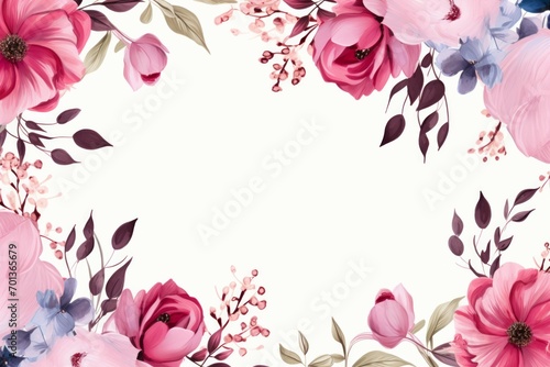 postcard mockup. floral frame of spring flowers  envelope and white blank for text