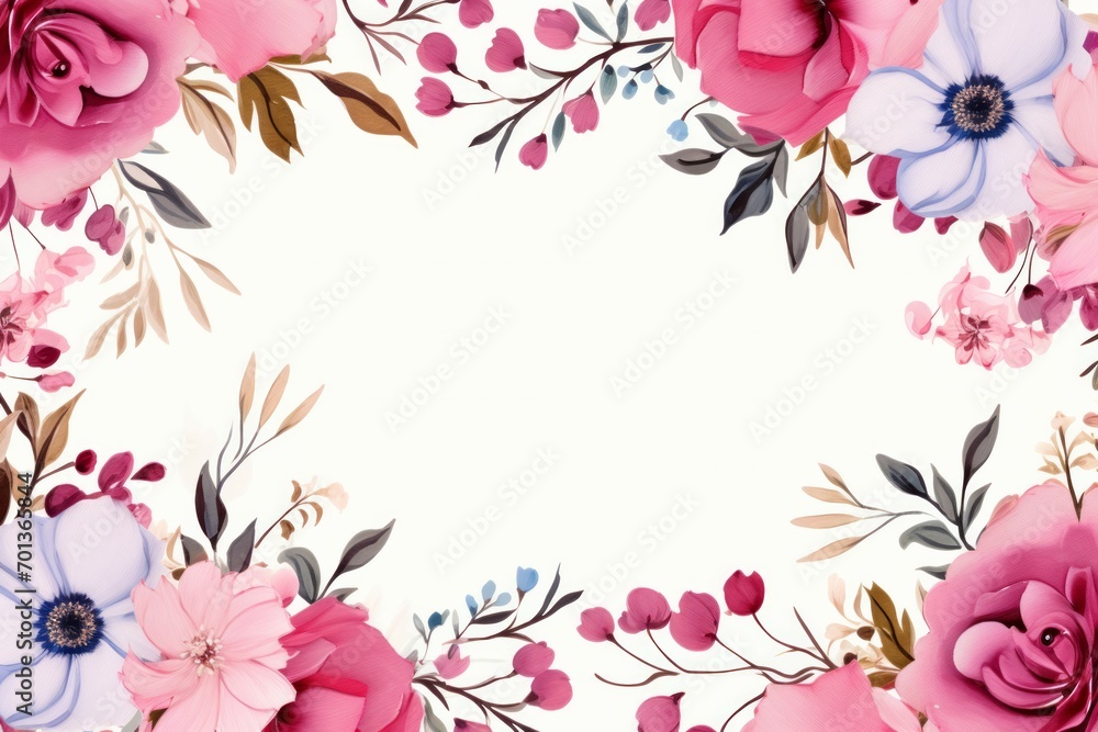 postcard mockup. floral frame of spring flowers, envelope and white blank for text