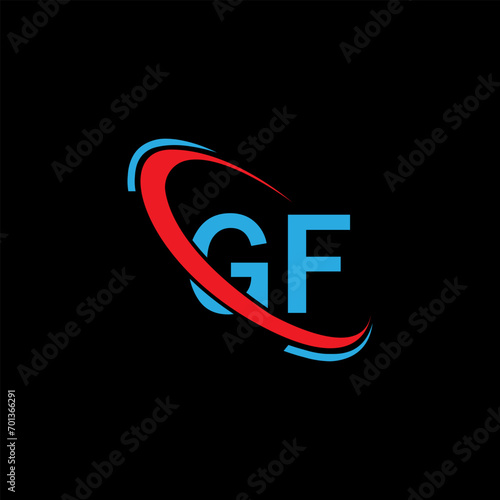 GF logo. GF design. Blue And Red GF letter Logo. GF letter logo design. Initial letter GF linked circle uppercase monogram logo