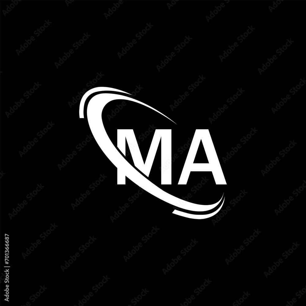 MA logo. MA design. White MA letter Logo. MA letter logo design. Initial letter MA linked circle uppercase monogram logo