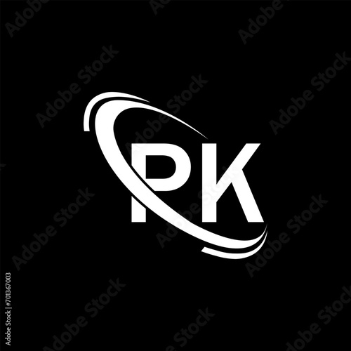 PK logo. PK design. White PK letter Logo. PK letter logo design. Initial letter PK linked circle uppercase monogram logo