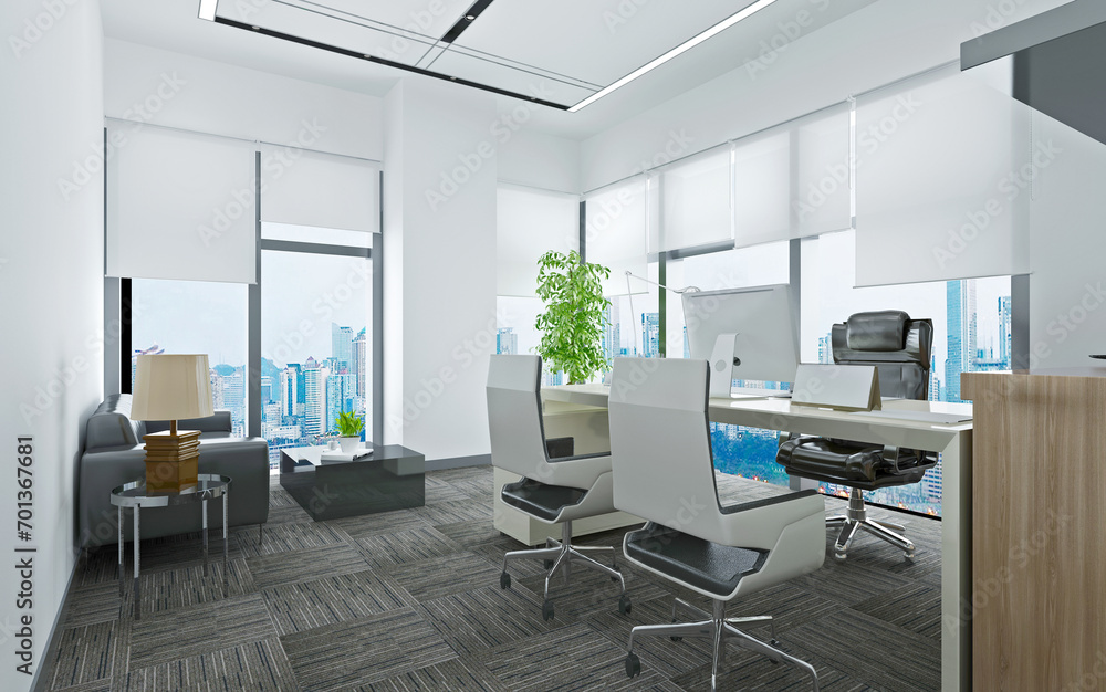 3d render of modern working office, large space office