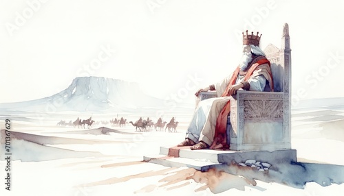 The King Solomon. Old Testament. Watercolor Biblical Illustration photo