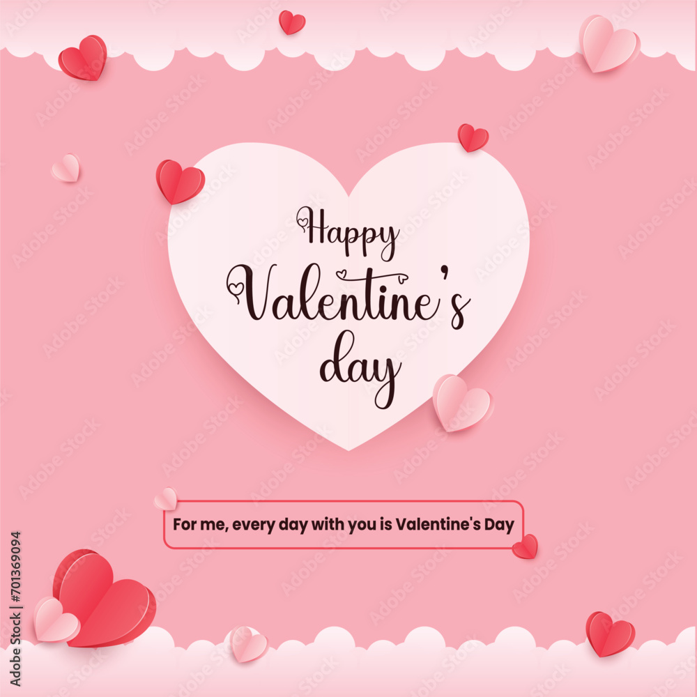 Happy valentines day greeting template, pink valentines day vector background 