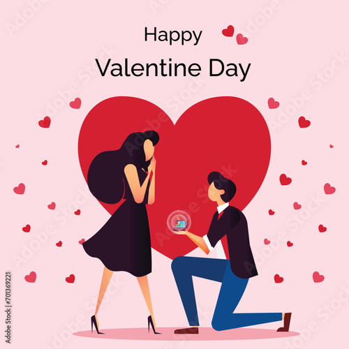 happy valentines day greeting template, man proposing to girl illustration