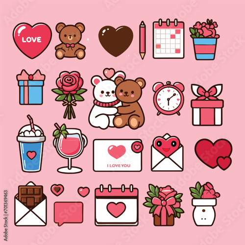 Set of 20 happy valentines day vector stickers