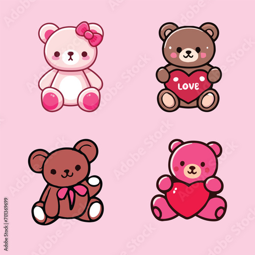 Wallpaper Mural Set of 4 teddy bears vectors, happy valentines day vectors Torontodigital.ca
