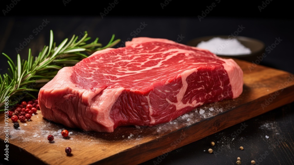 A red, raw meat steak.