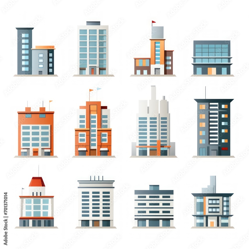 Design a Collection of building icons on a white background