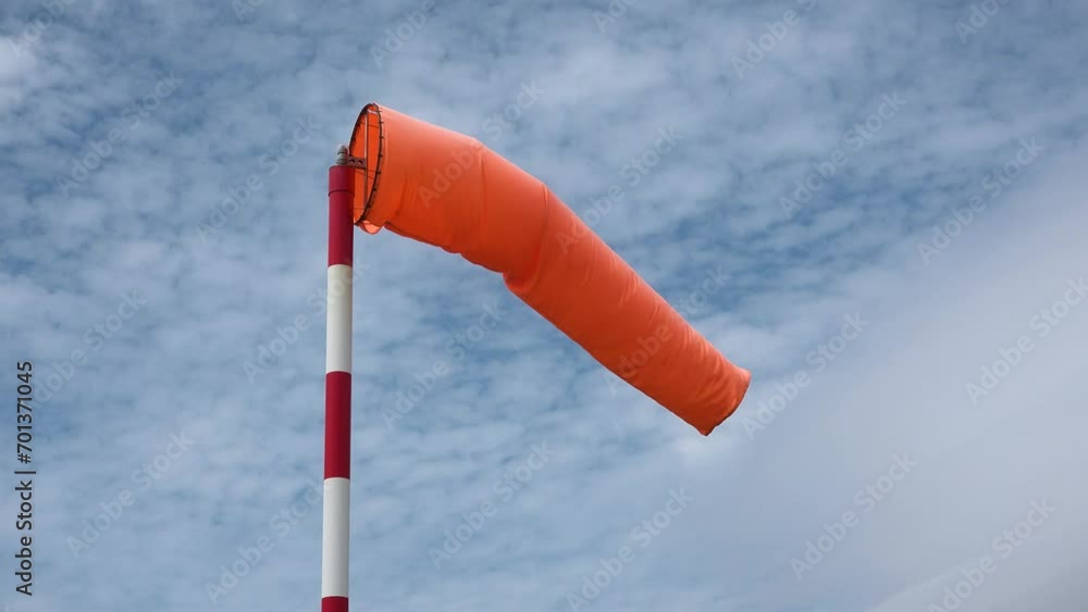 Windsock blow in wind to show speed and direction of wind gusts