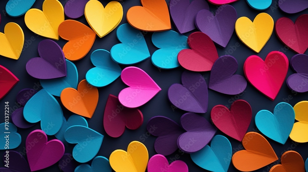 Valentine card with the image of multi-colored hearts on a dark background Valentine card with the image of multi-colored hearts on a dark background