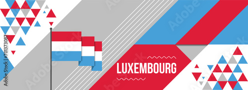 Luxembourg national or independence day banner design for country celebration. Flag of Luxembourg with modern retro design and abstract geometric icons. Vector illustration
