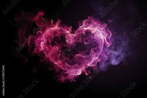 Heart made of pink and purple smoke symbolizing love for Valentine s Day  space for text