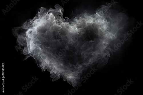 Heart made of white smoke on black background, symbolizing love for Valentine's Day, space for text photo