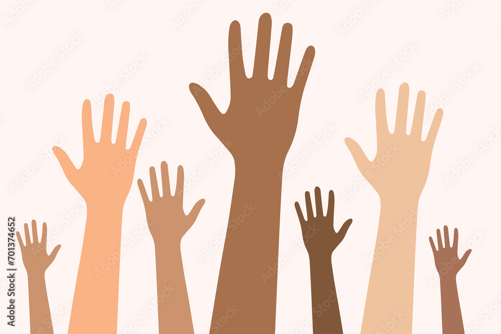 Multiethnic Diverse Hands Raised Up stock illustration