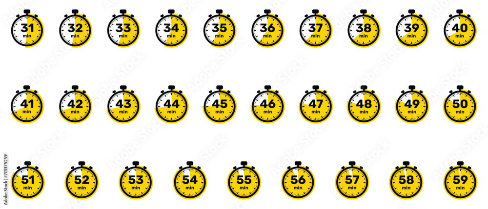 All Minutes set Analog Clock Icon white background design. All Minutes set Analog Clock Icon white background design.