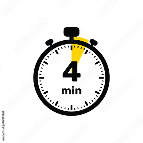 4 Minutes Analog Clock Icon white background design.