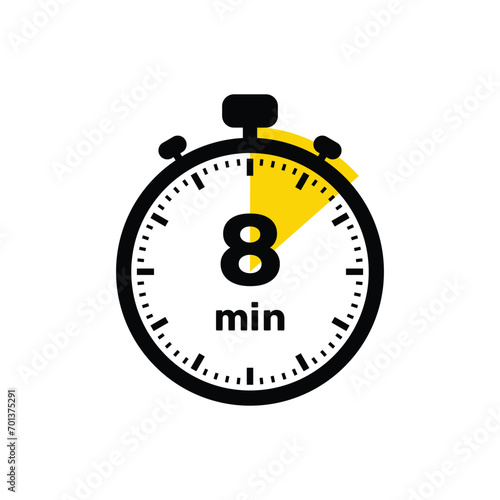 8 Minutes Analog Clock Icon white background design.