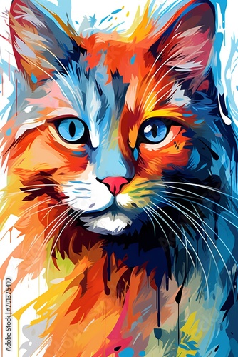 Vibrant abstract portrait of a multicolored cat