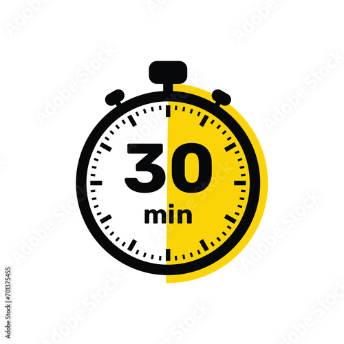 30 Minutes Analog Clock Icon white background design.